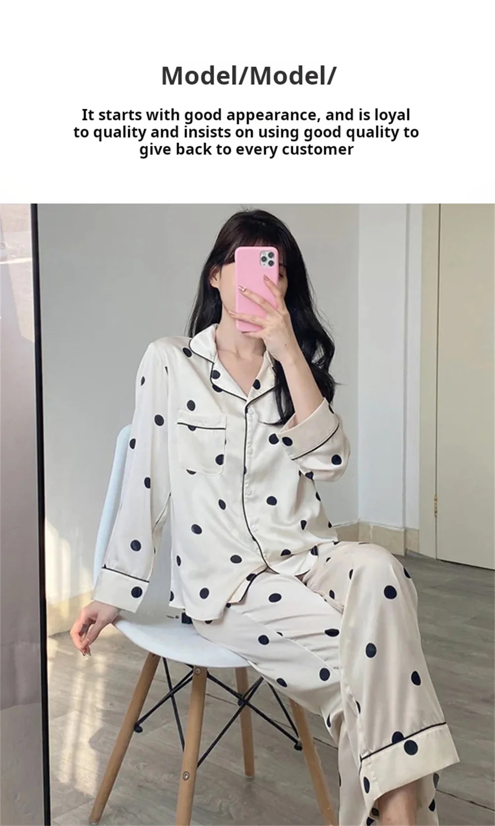 Women's Long-Sleeve Loose-Fitting Pajamas with Ice Silk Home Wear Pants