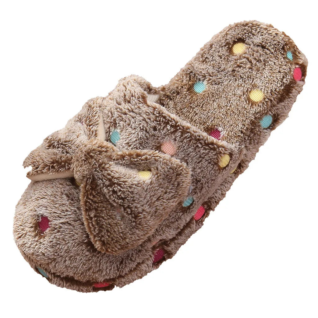 Winter Cute Shoe Bow Indoor Ladies Warm Home Slippers