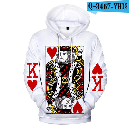 Playing Cards Poker K A print hoodies men/women KING QUEEN hoodie sweatshirt male clothes boys/girls harajuku funny jacket coat