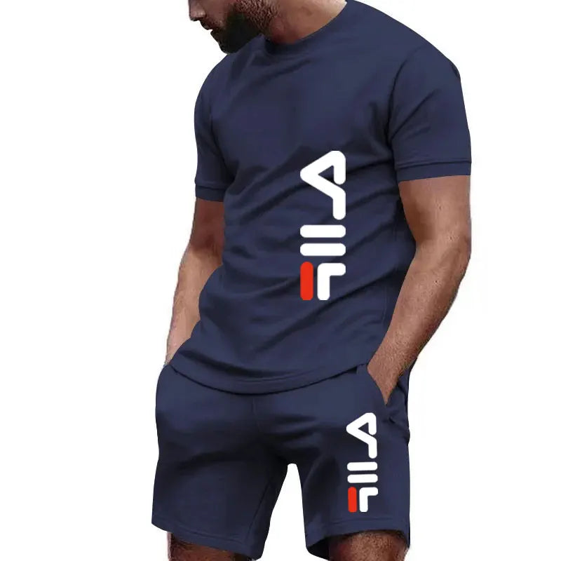 New Men's Fitness casual sports Fashion wear set Quick drying sportswear T-shirt + shorts 2-piece for fitness & gym