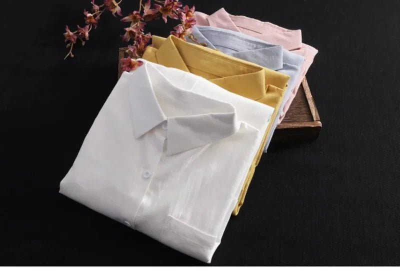 Plus-Size, Breathable Blouses; Midi, Korean Casual Autumn Shirts for Women; Simple, Solid, Female Long-Sleeved Shirts