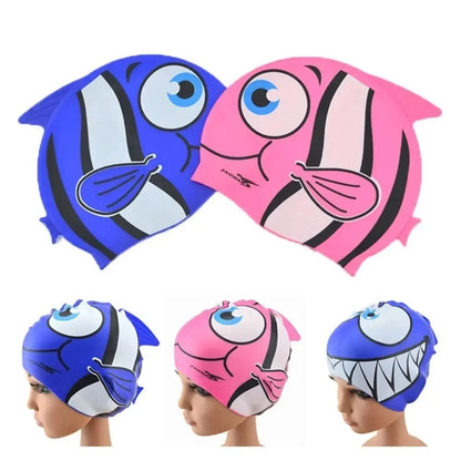 boys and girls Cartoon Shark Swimming Cap Children's Silicone Children's Pool Cap