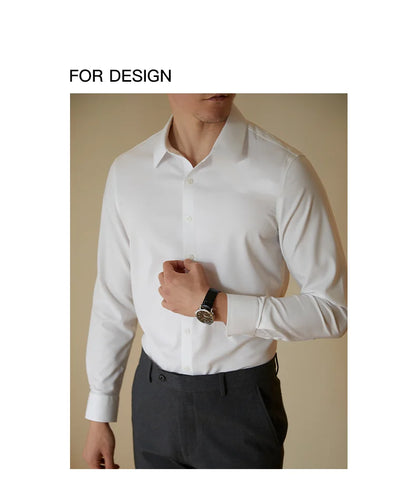 Men  Fit Cotton Solid Color Shirt Smart Casual Long Sleeve Formal Shirt