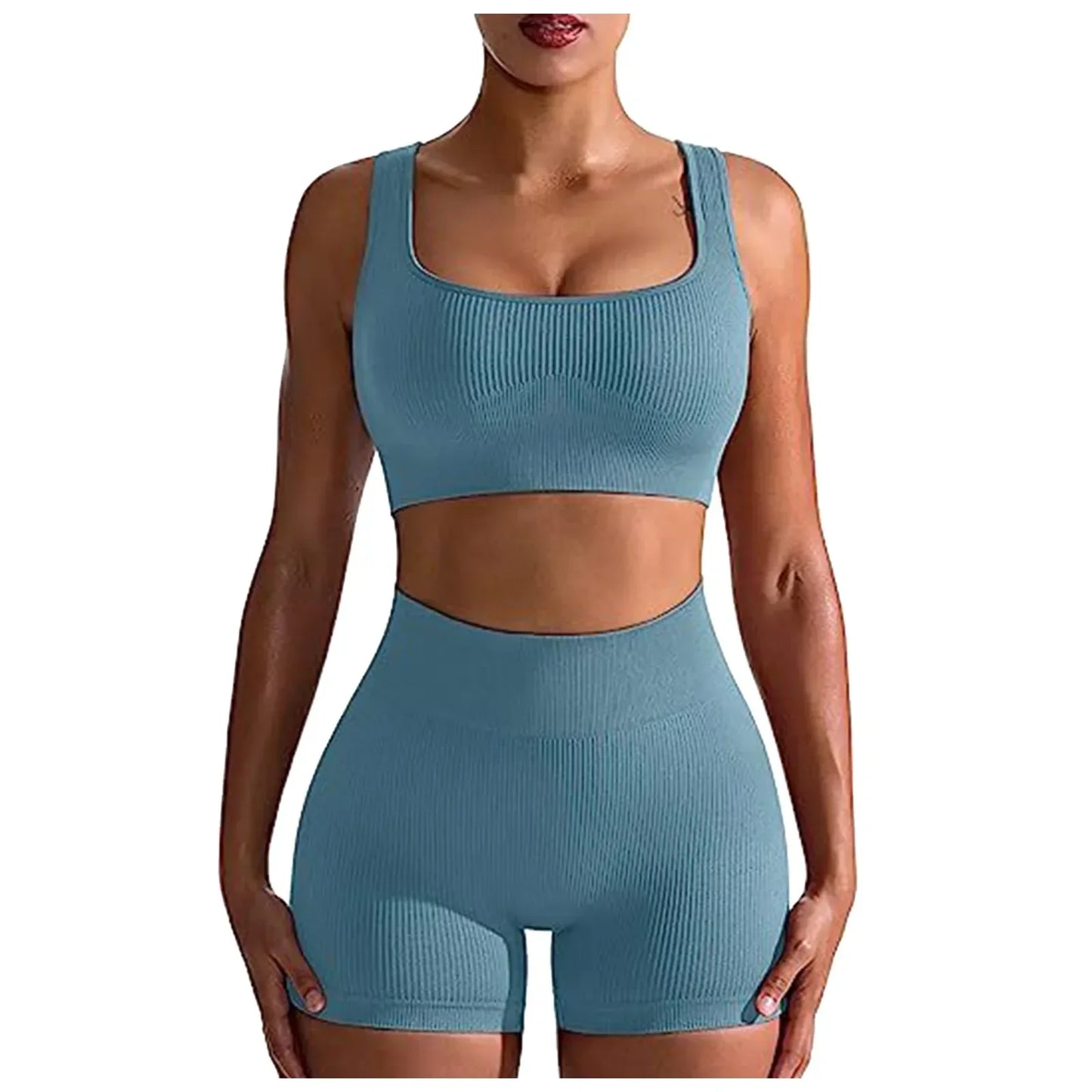 Ribbed Yoga Sets Workout for Women Two Pieces Gym Suits sportwear