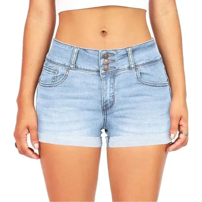 Women's New Summer Fashion Waistband Denim Stretch Fabric Shorts Casual Versatile Street Shorts