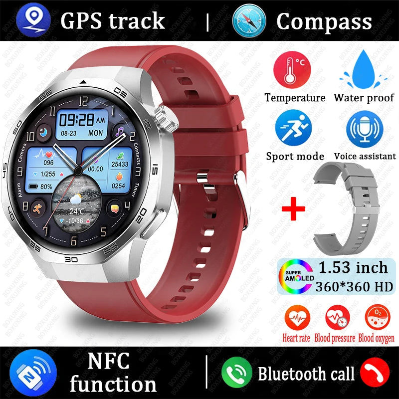 Huawei Xiaomi 2025 GT5 Pro Men Smart Watch AMOLED HD Screen GPS NFC Heart Rate Bluetooth Call IP68 (Waterproof )