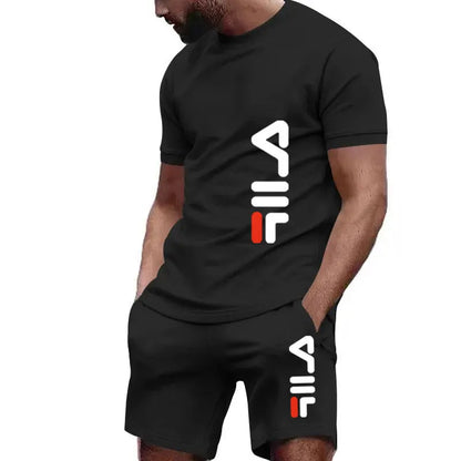 New Men's Fitness casual sports Fashion wear set Quick drying sportswear T-shirt + shorts 2-piece for fitness & gym