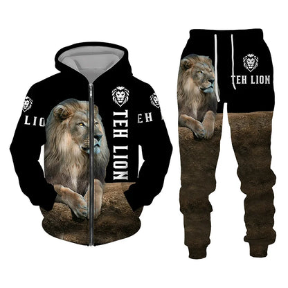 Winter 3D Lion Sweatshirt Set 2 pieces American & European style