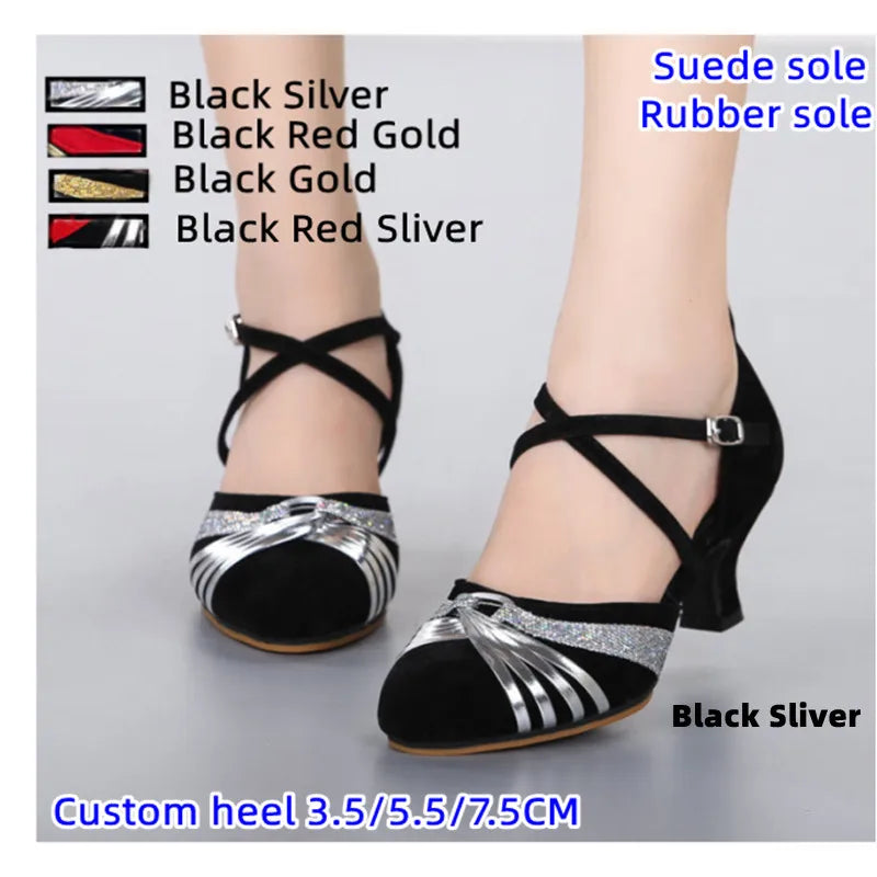 Women Latin Dance Shoes Cuban Heels Party Dance Shoes