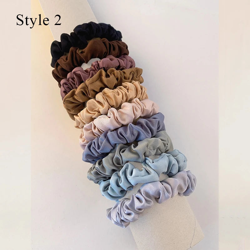 Colorful Satin Silk Scrunchies - 10pcs