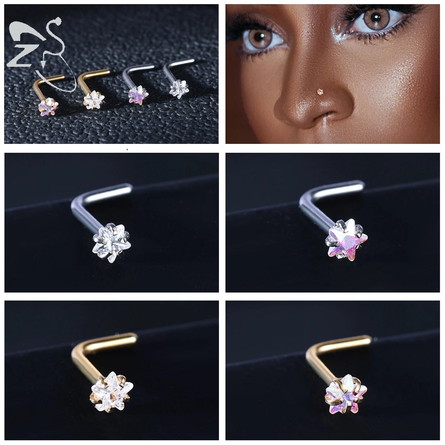 Stainless Steel Nose Stud Set Heart