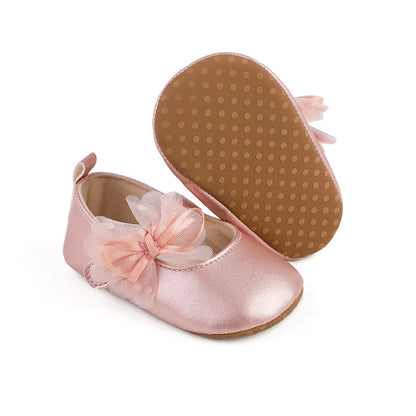 Princess  Baby Girls Shoes Shine Surface Dot Print Mesh Bowknot Flats Non-Slippery Wedding & formal party shoes 0-18 months