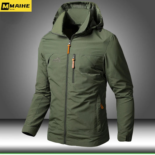 Men's Windbreaker Jackets Waterproof Military Hooded Coat Male