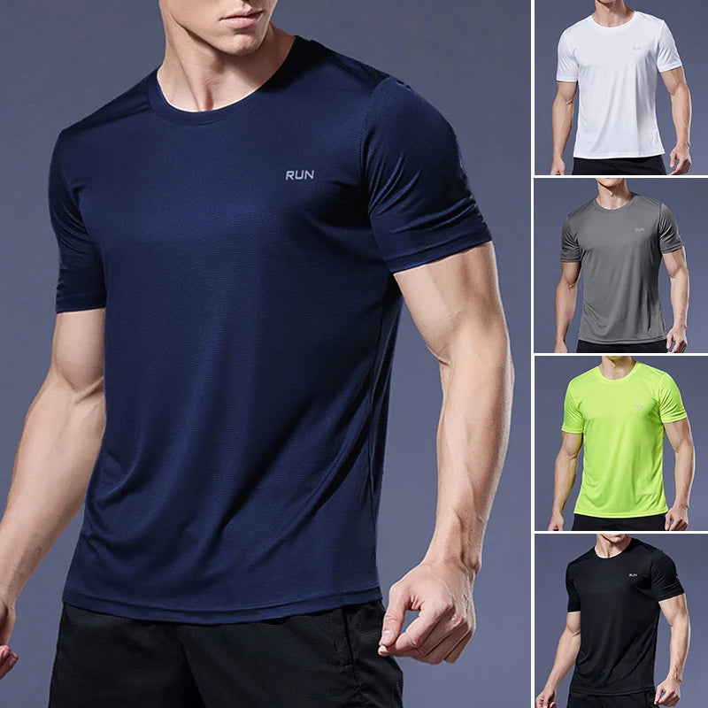 Summer Sport Gym T- Shirt Men Quick Dry Running Bodybuilding