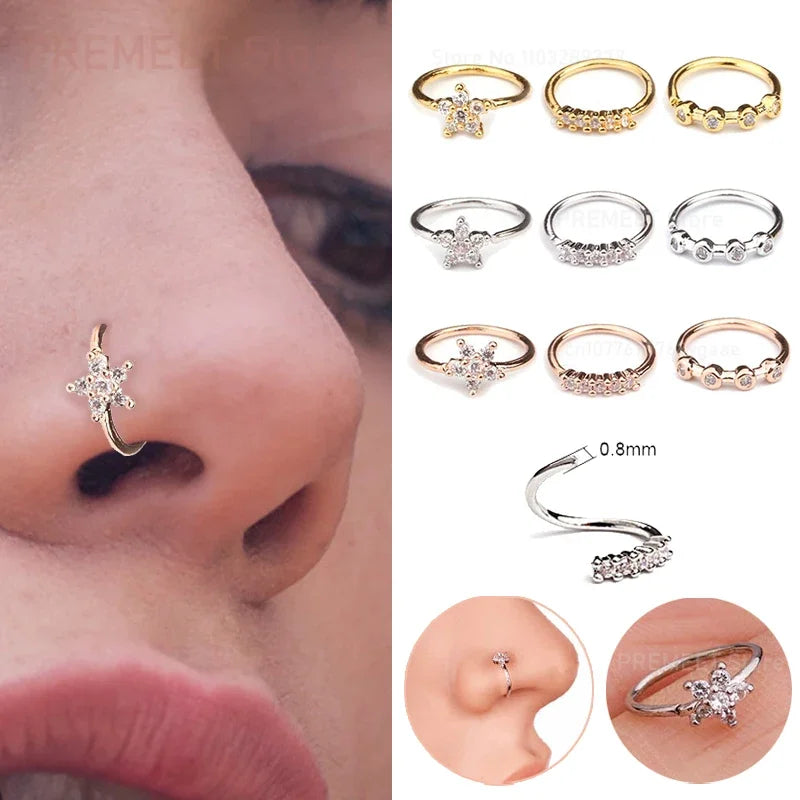 Cubic Zirconia Nose Ring - Single Piece