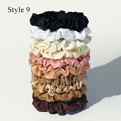 Colorful Satin Silk Scrunchies - 10pcs