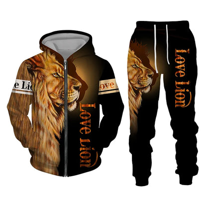 Winter 3D Lion Sweatshirt Set 2 pieces American & European style