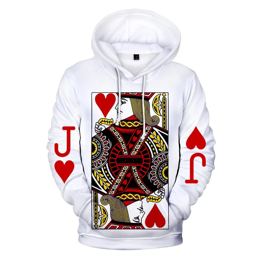 Playing Cards Poker K A print hoodies men/women KING QUEEN hoodie sweatshirt male clothes boys/girls harajuku funny jacket coat