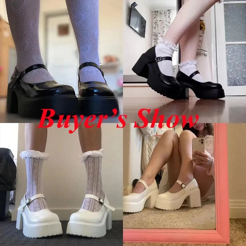 Black Super High Heels Mary Jane Shoes Women 2025 G Plus Size Ankle Buckle Party Lolita Shoes 35- 42