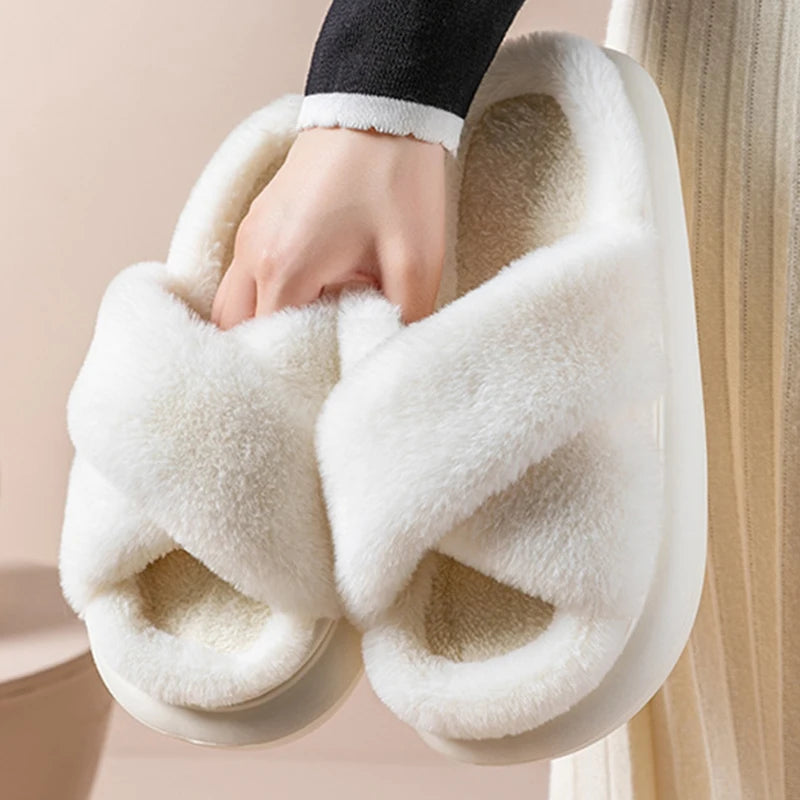 Women's Cotton Slippers Comfort Thick Platform Soft Fluffy Slippers