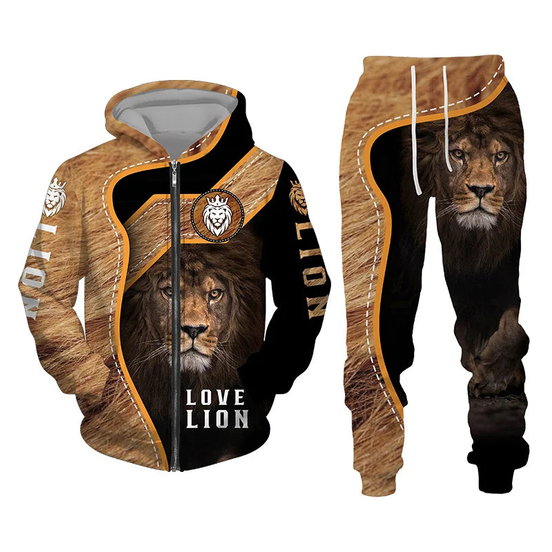 Winter 3D Lion Sweatshirt Set 2 pieces American & European style