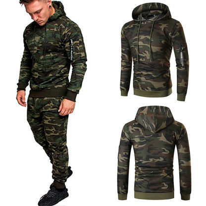 Men's Sportswear Set Two-piece Casual Jogging Warm Breathable Fitness Sportswear Set Military Tactical Hoodie + Trousers