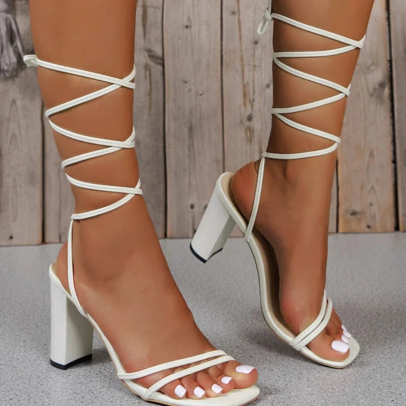 Women's New Summer Square-High Heels Shoes Elegant Fashion Straps