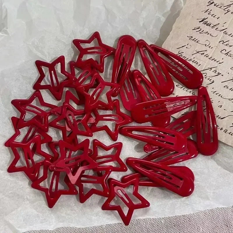 Red Star Snap Clips - 10pcs for Girls