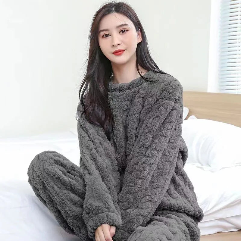 Winter New Couples Pajamas Homewear Suit Men and Women Shu Cotton Fall and Warm Winter Homewear