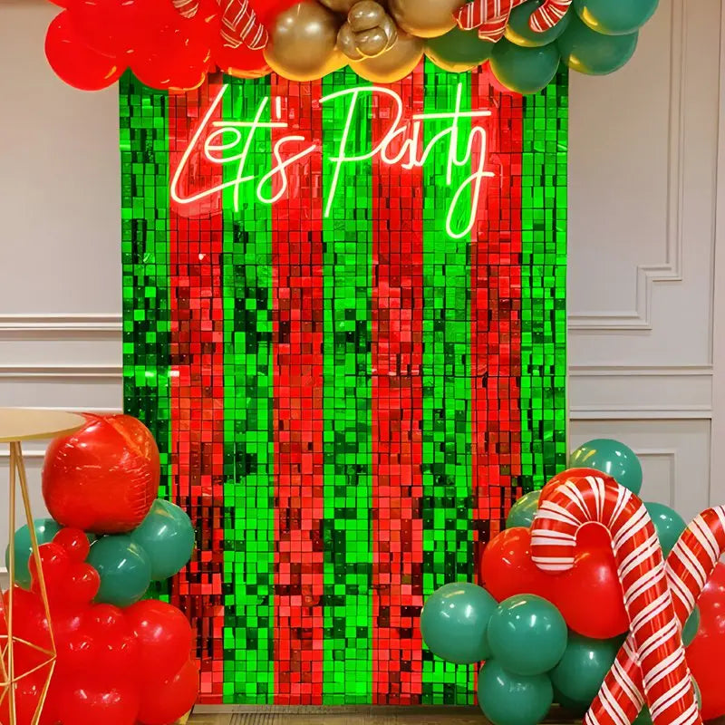 Holiday Elegance 2025: Red & Green Rain Silk Curtain Backdrop