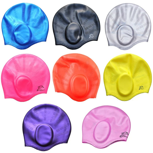 Swimming Caps Long Hair Waterproof Swim Pool Cap Ear Protect Silicone