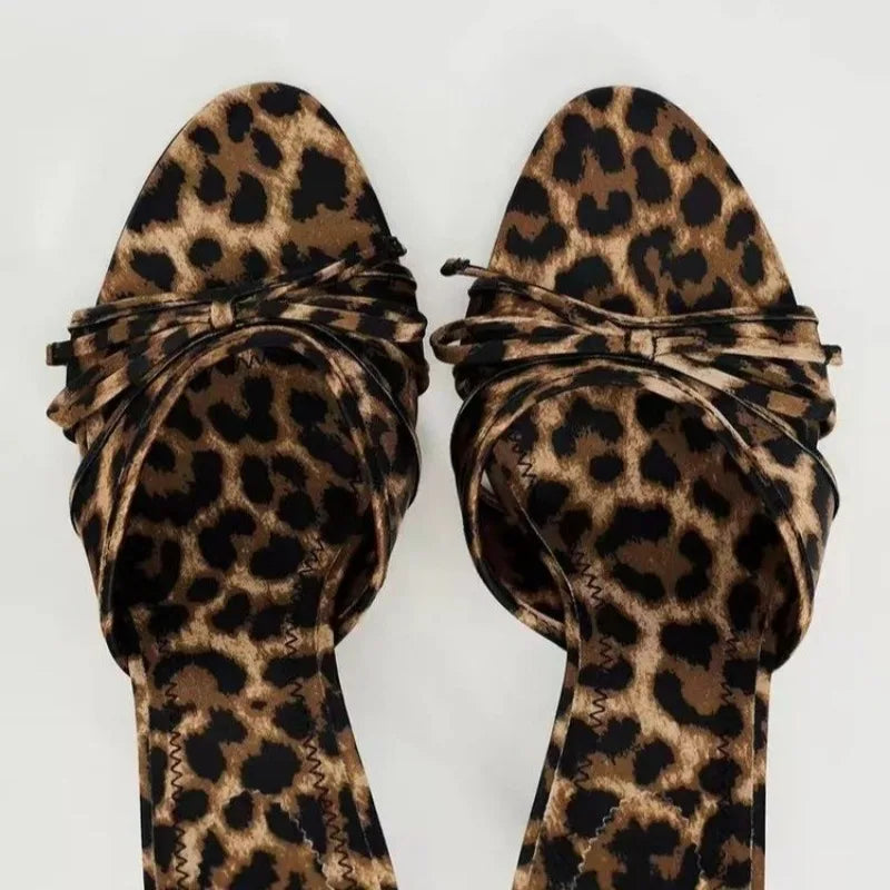 Women Slippers 2024 New European and American High Quality Women slipper Bow Knot Leopard Print High Heel Slippers