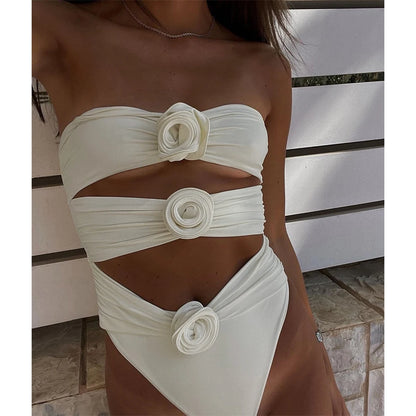 Two-Pieces Women Floral Lace Up 2025 Push-Up Padded Bra White Swimsuit Swimwear Bathing Suit Beachwear & pool