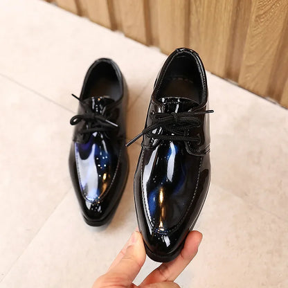 Children Patent Leather Shoes Fashion Pointed Toe Lace Up Boy Shoes Comfortable Soft Sole Kids Shoes 6-13 years