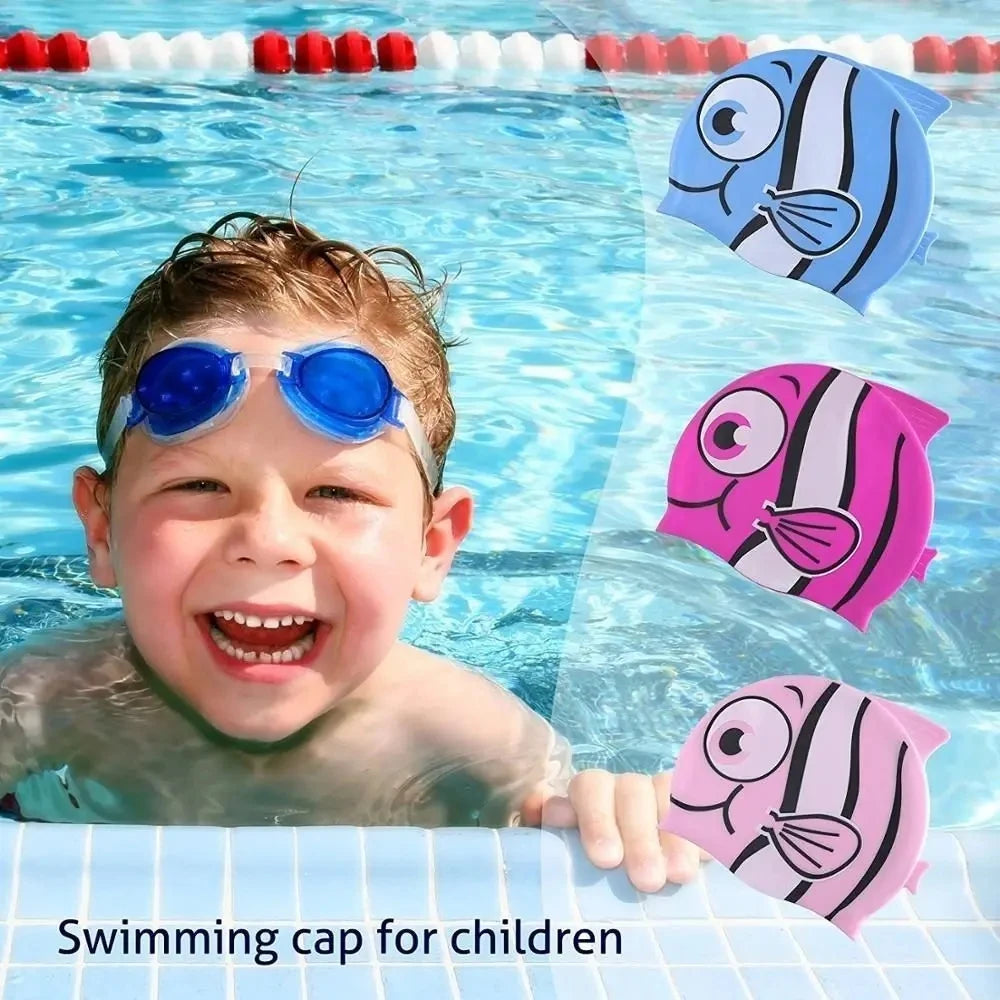 boys and girls Cartoon Shark Swimming Cap Children's Silicone Children's Pool Cap