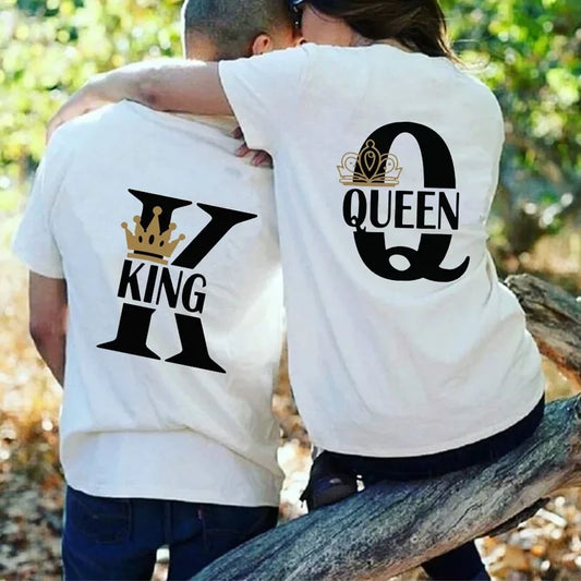 Men Women Couple Summer Casual King & Queen T Shirts f