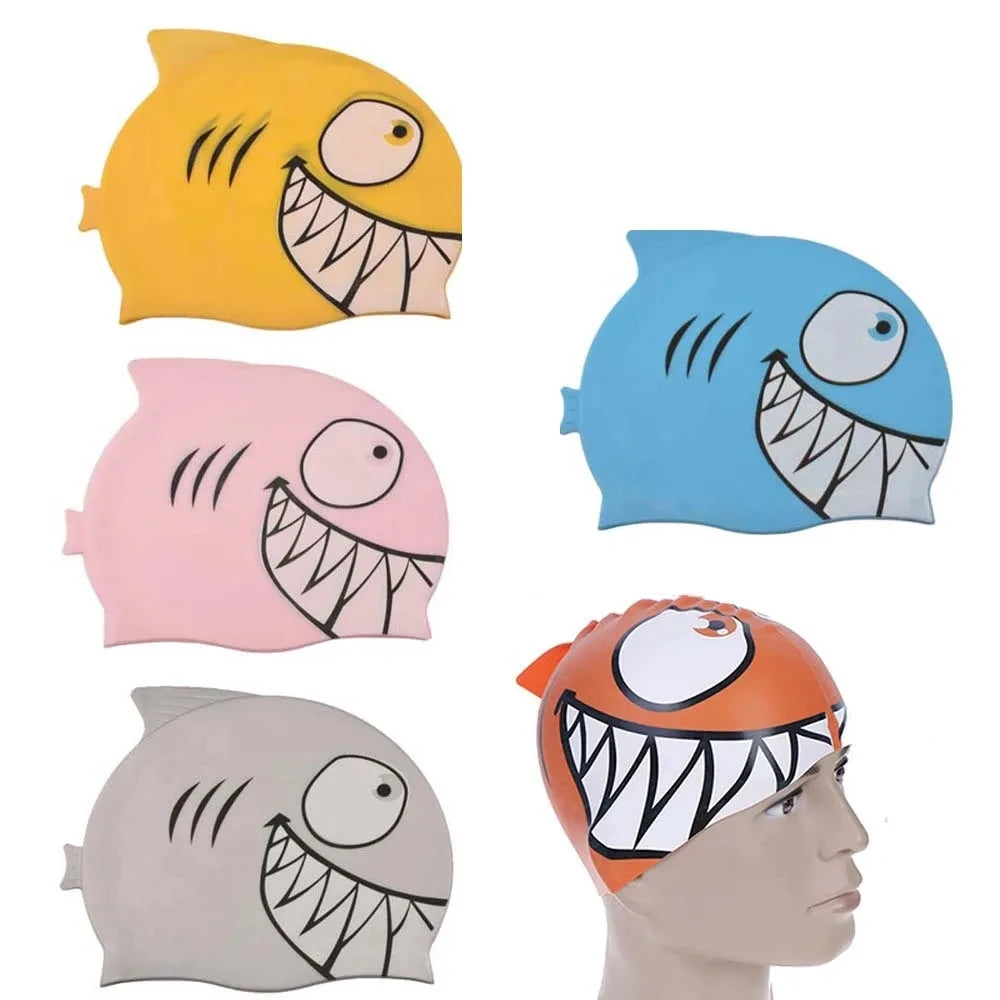 boys and girls Cartoon Shark Swimming Cap Children's Silicone Children's Pool Cap