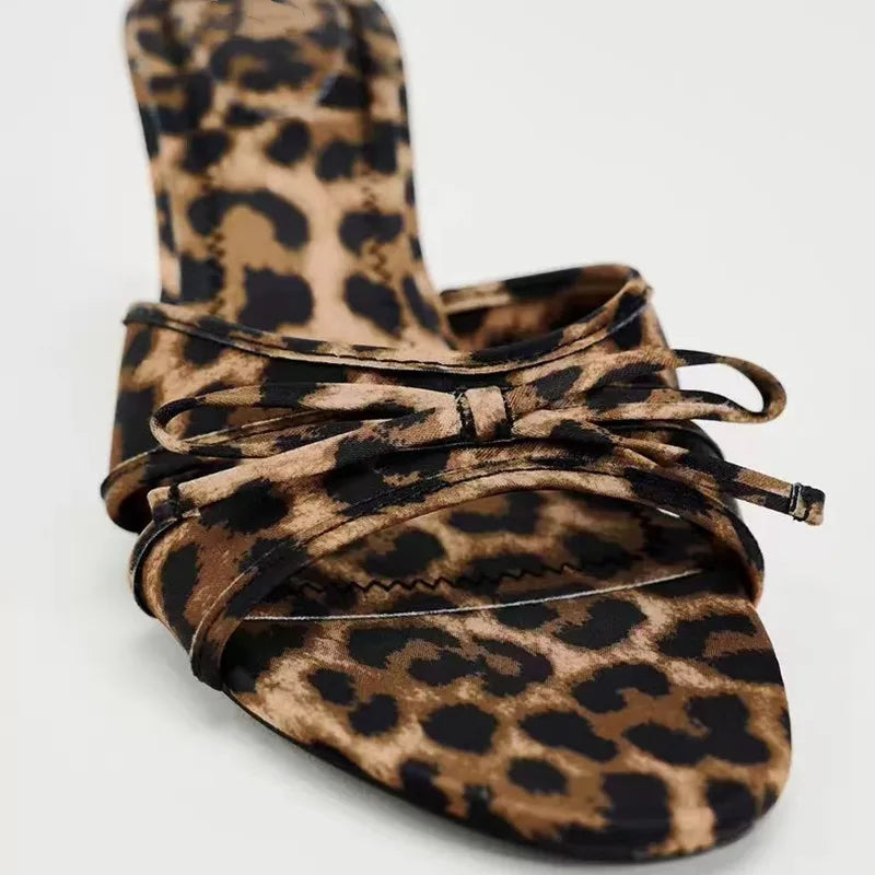 Women Slippers 2024 New European and American High Quality Women slipper Bow Knot Leopard Print High Heel Slippers