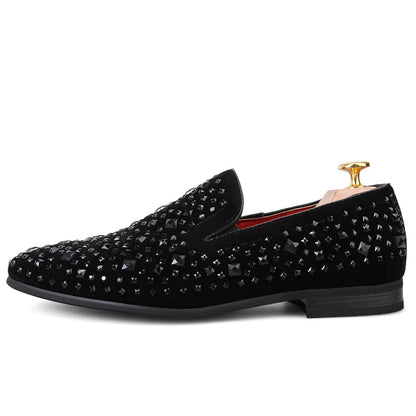 Black Spikes 2025 New Brand Men's Loafers Luxury Shoes Denim And Metal Sequins High Quality Casual