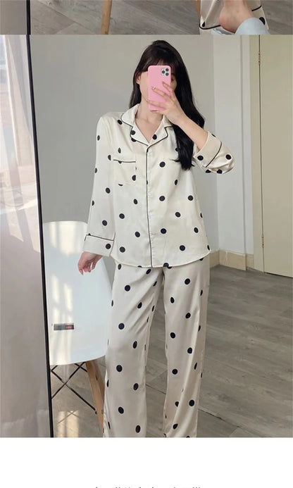 Women's Long-Sleeve Loose-Fitting Pajamas with Ice Silk Home Wear Pants