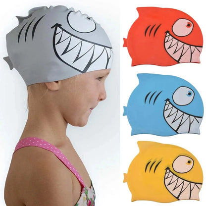 boys and girls Cartoon Shark Swimming Cap Children's Silicone Children's Pool Cap