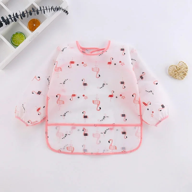 Baby Bibs Cartoon Infant Toddler Baby Long Sleeve Waterproof Eating Smock Feeding Bib Art Apron Burp Clothes