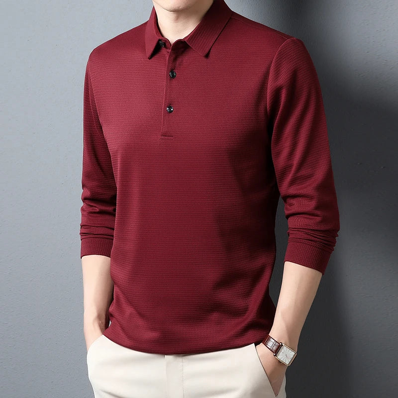 Men's cotton Business Summer Casual Polo Long Sleeve