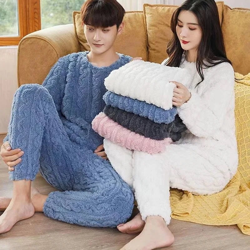 Winter New Couples Pajamas Homewear Suit Men and Women Shu Cotton Fall and Warm Winter Homewear