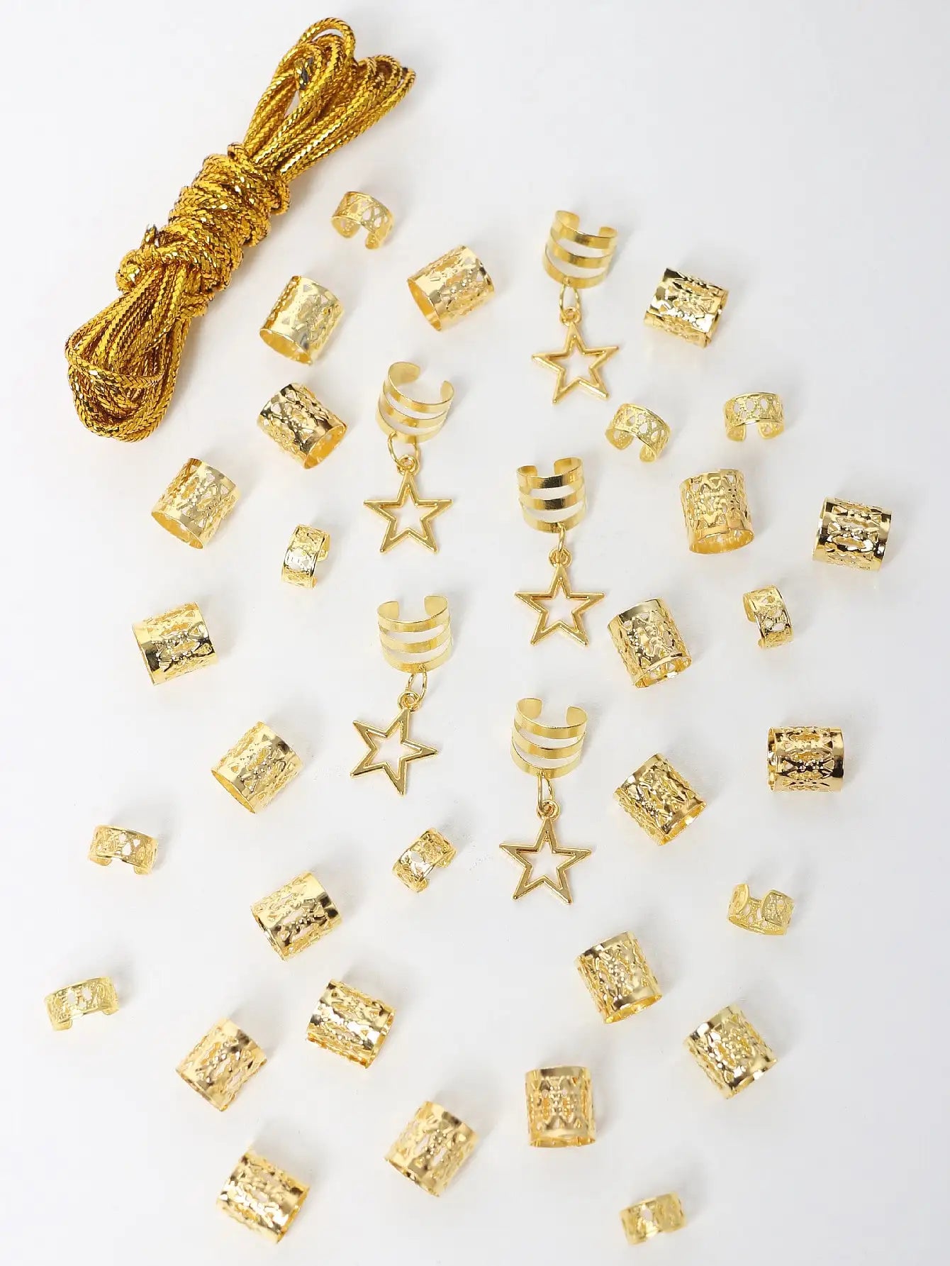 Starry Twist: Hair Beads and Rings Set