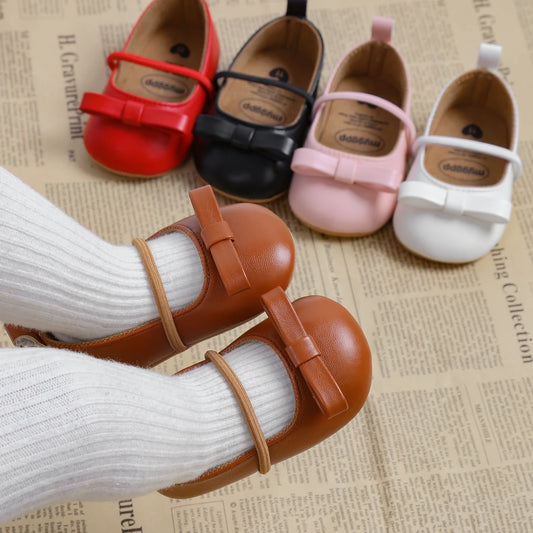 Dress Shoes Bowknot Princess Wedding Party Flats For Girls Baby 0-18 months (Non-Slipper)