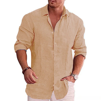 Hot Selling Men's Long Sleeve Cotton Linen Autumn Casual Style Plus Size Men's Casual Linen Shirt