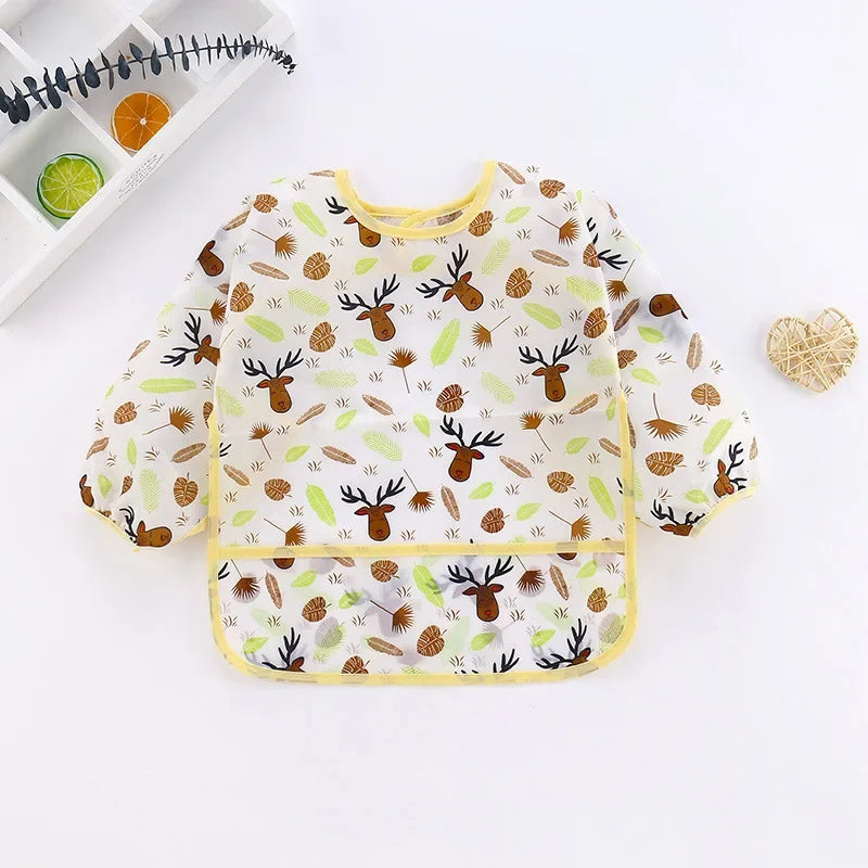 Baby Bibs Cartoon Infant Toddler Baby Long Sleeve Waterproof Eating Smock Feeding Bib Art Apron Burp Clothes