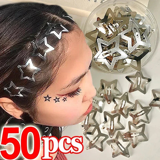 Y2K Silver Star Hair Clips for Girls - 2/50pcs