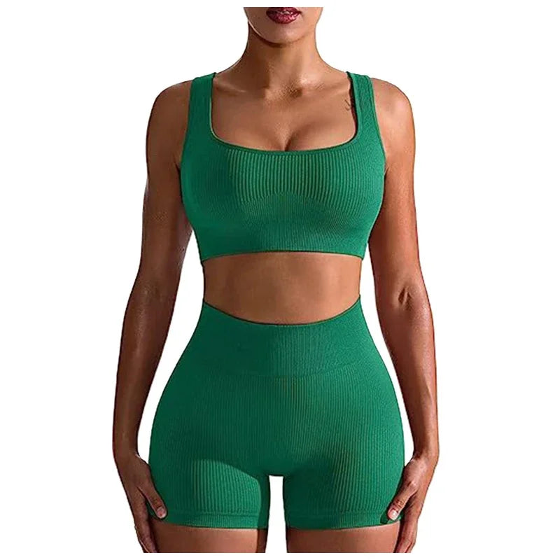 Ribbed Yoga Sets Workout for Women Two Pieces Gym Suits sportwear